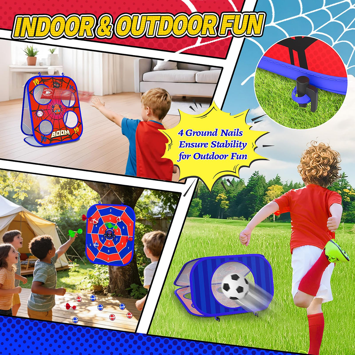 Gadetouq Spider Bean Bag Toss Football Nets for toddler kicks