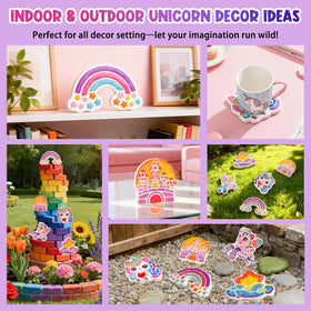 Gadetouq unicorn stone painting kit close-up highlighting fine brush and glaze details.