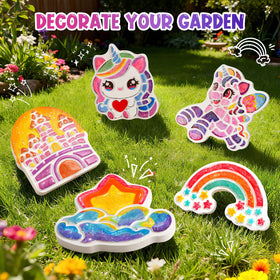 Gadetouq unicorn stone painting kit paints arranged for bright coloring sessions outdoors.