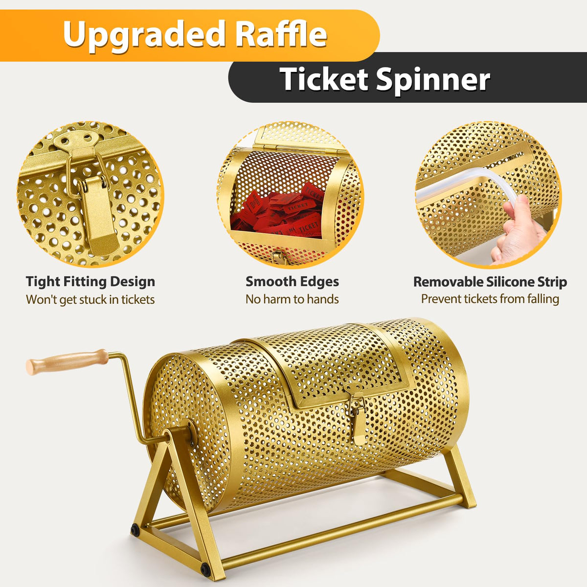 GADFISH raffle drum wooden handle offers comfortable grip and easy ticket handling.