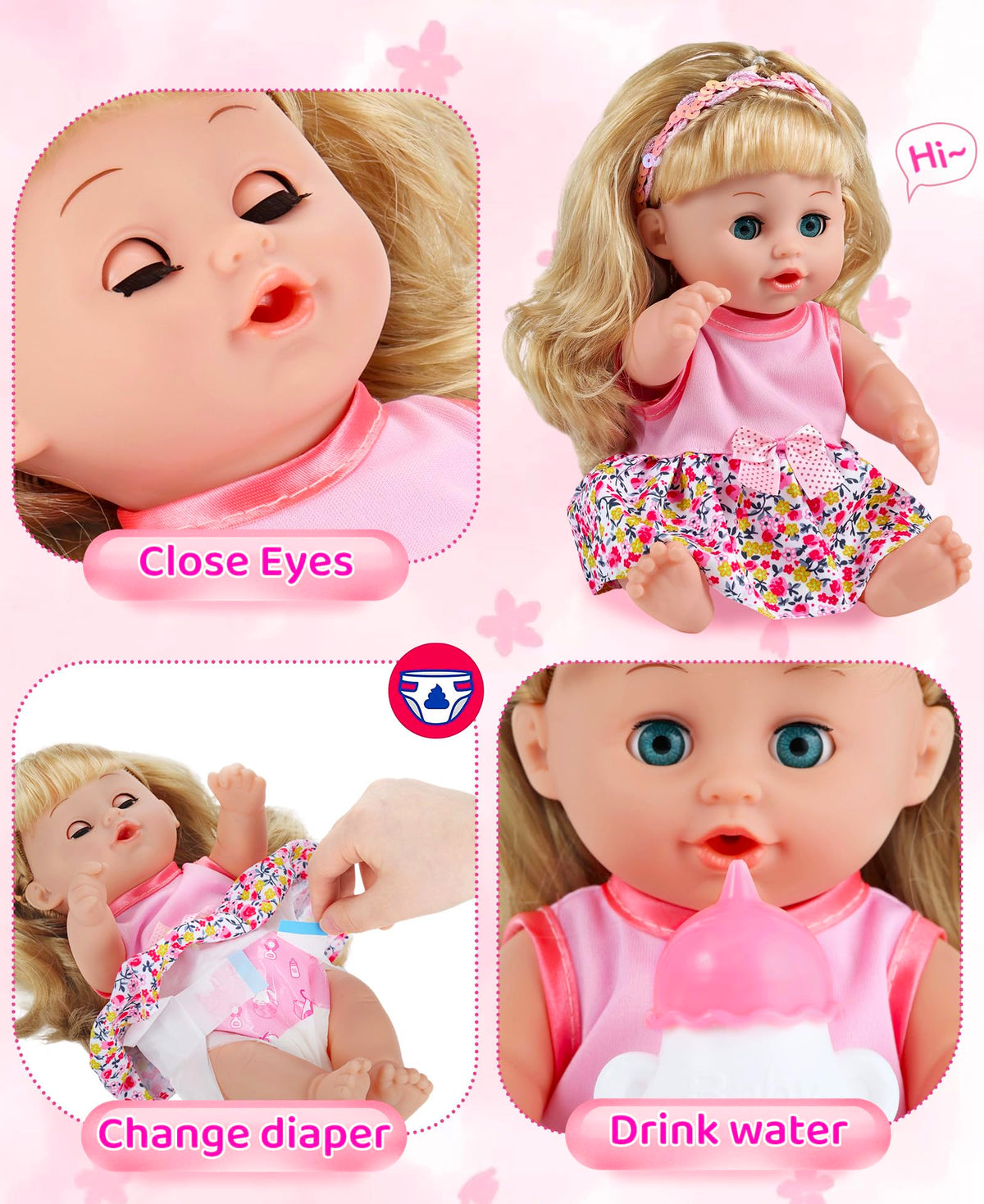 GAGAKU 12-inch doll eyes open and close, enhancing lifelike pretend play.