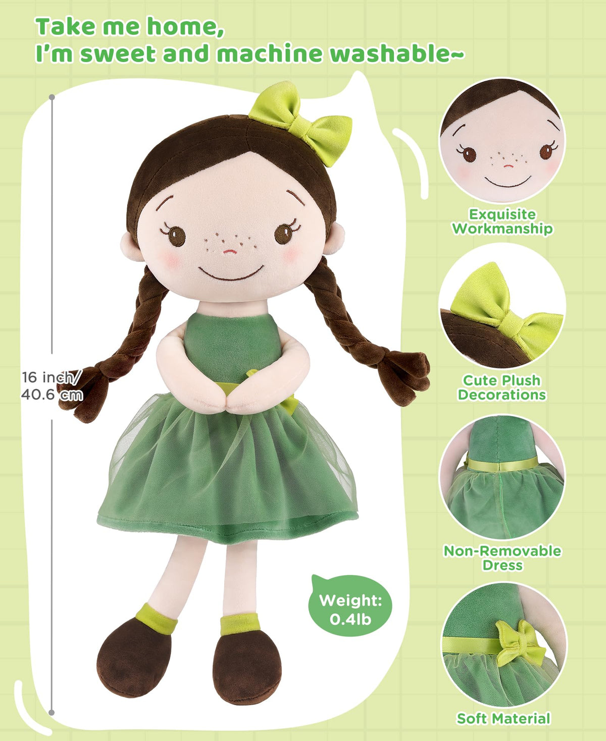 GAGAKU 16-inch soft baby doll, perfect first friend for toddlers.