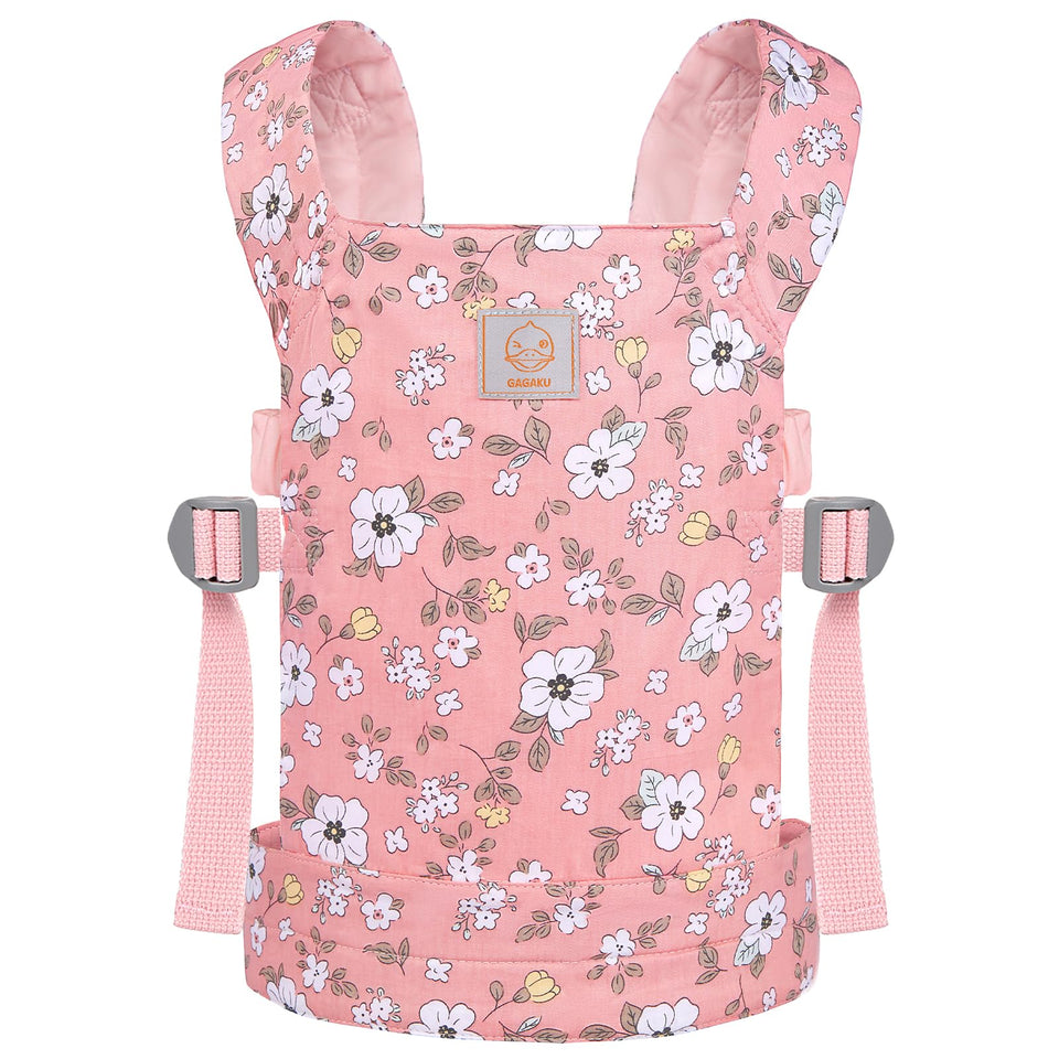 GAGAKU Baby Doll Carrier pink anemone flowers—soft cotton for gentle doll play