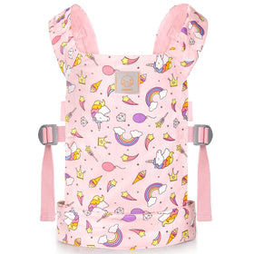 GAGAKU Baby Doll Carrier Pink Stars, front view, soft fabric ideal for imaginative play