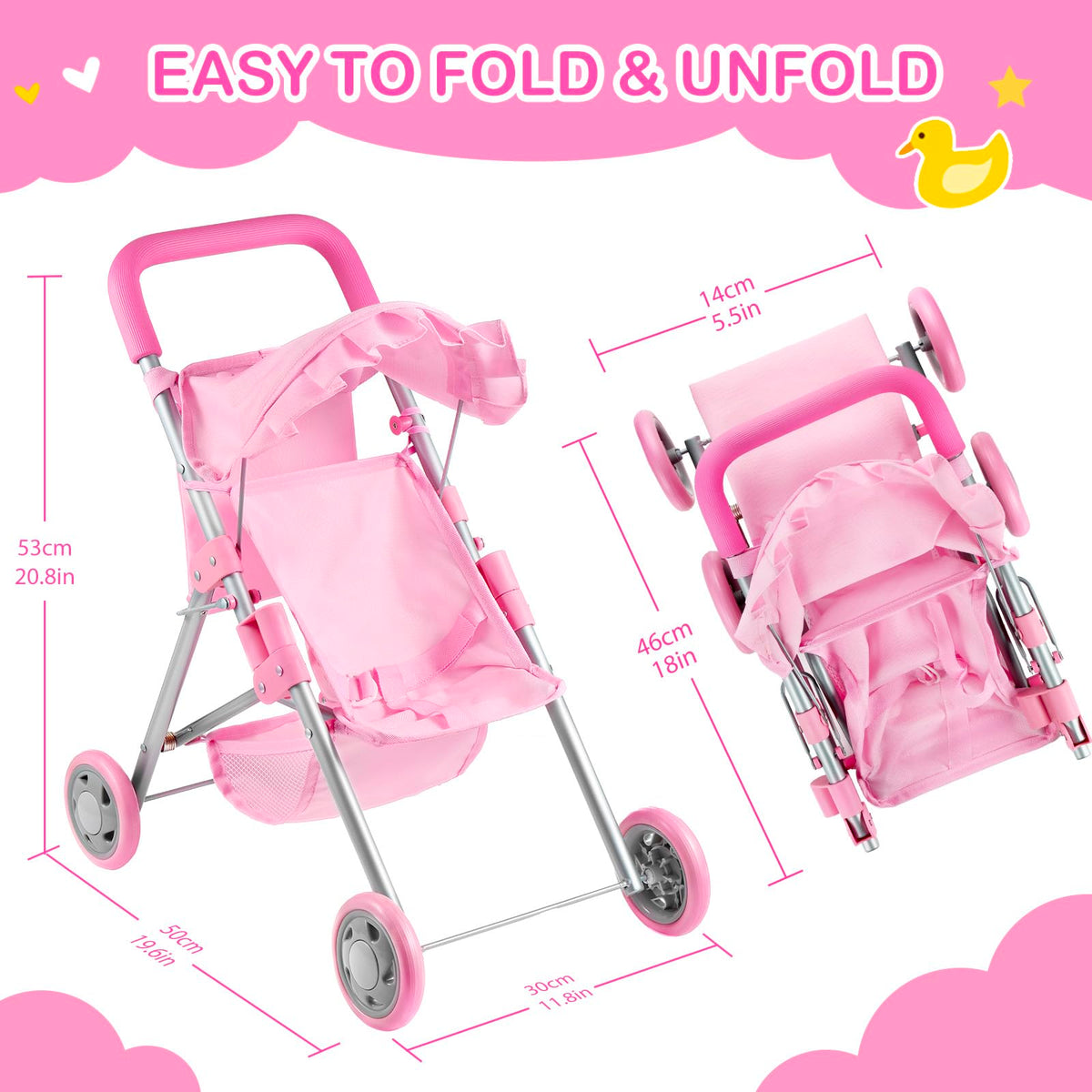 GAGAKU Storage basket keeps doll accessories organized during playtime.