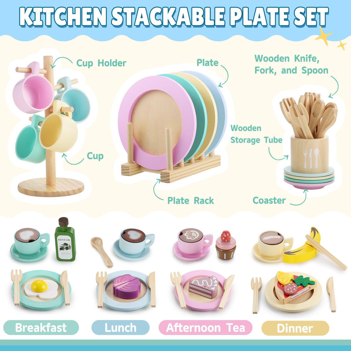GAGAKU storage rack and cup holder keeps play kitchen tidy.