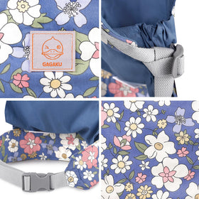 GAGAKU doll carrier blue flowers demonstrates adjustable fit for growing kids