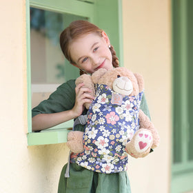 GAGAKU doll carrier blue flowers shows adjustable shoulder straps for comfort