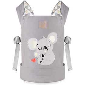 GAGAKU doll carrier with gray embroidered koala pattern, soft cotton for imaginative play.