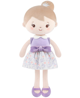 GAGAKU soft plush baby doll, 12-inch, purple skirt, ideal for gentle snuggles.