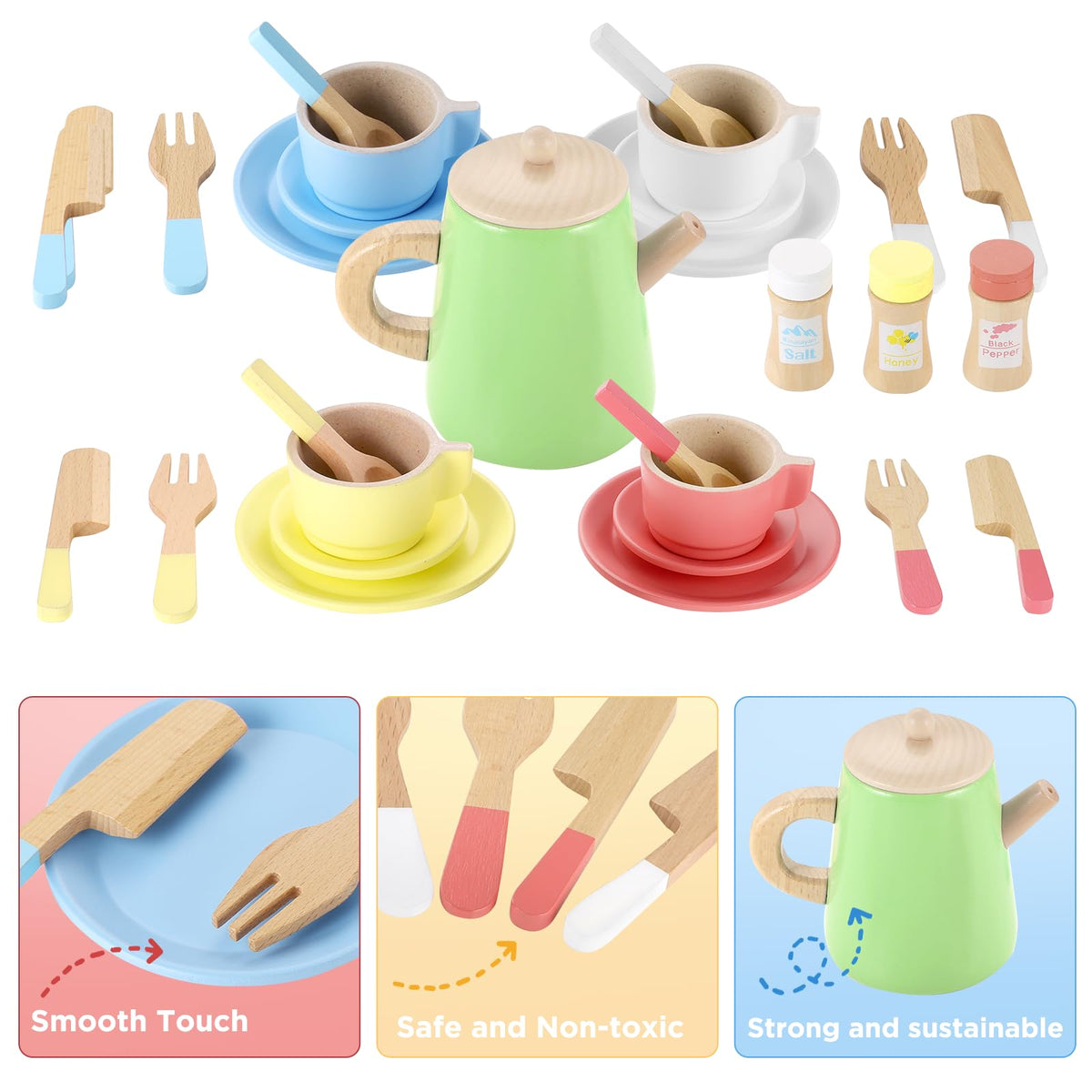 GAGAKU wooden plates and cups for dress-up meals and storytelling.