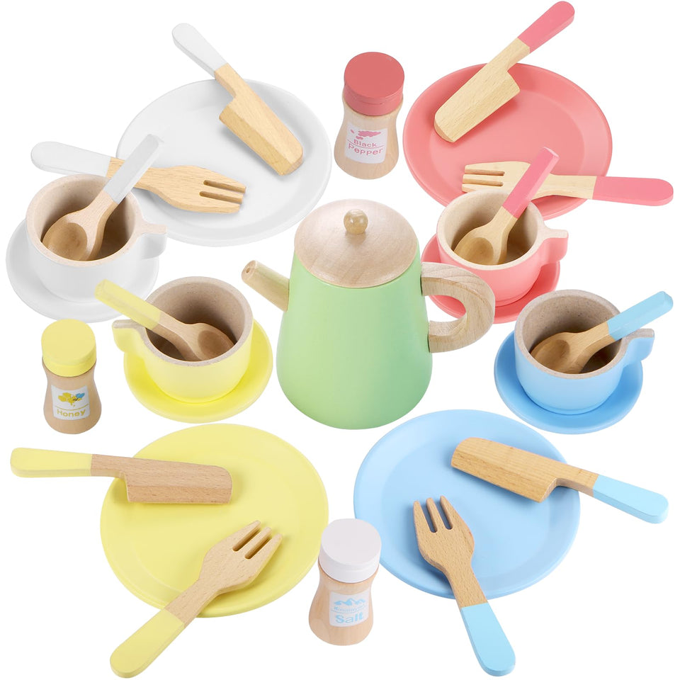 GAGAKU wooden tea set teapot for imaginative play and pretend tea parties.