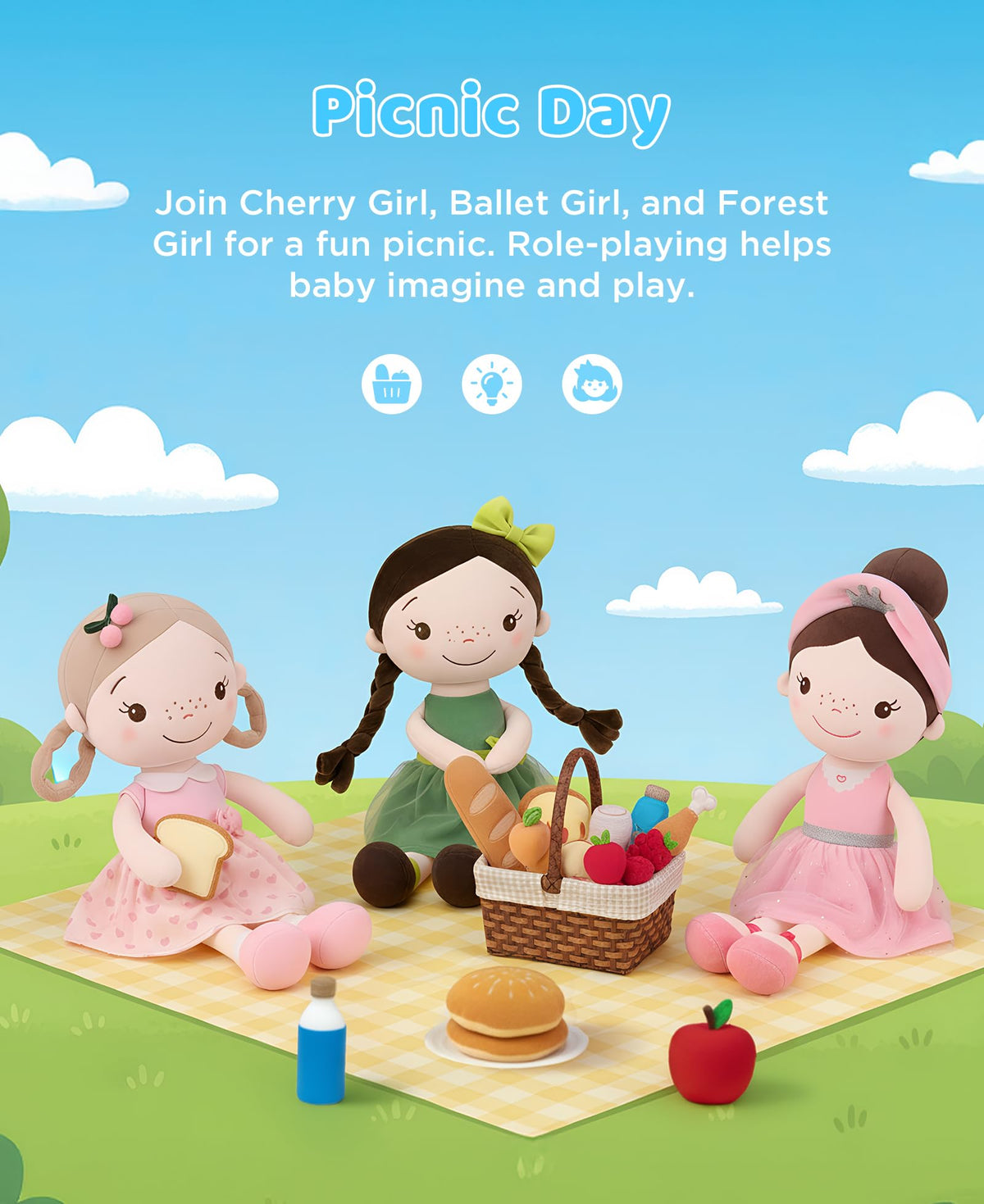 GAGAKU toddler-friendly doll in a snuggle pose, encourages nurturing play.