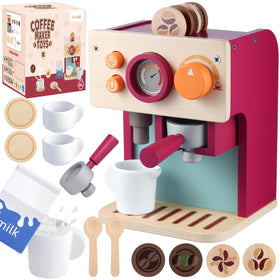 GAGAKU wooden espresso maker toy encourages imaginative play and develops fine motor skills.