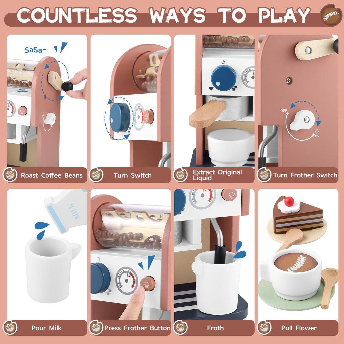 GAGAKU wooden coffee maker toy eco-friendly wood for durable, sustainable play.