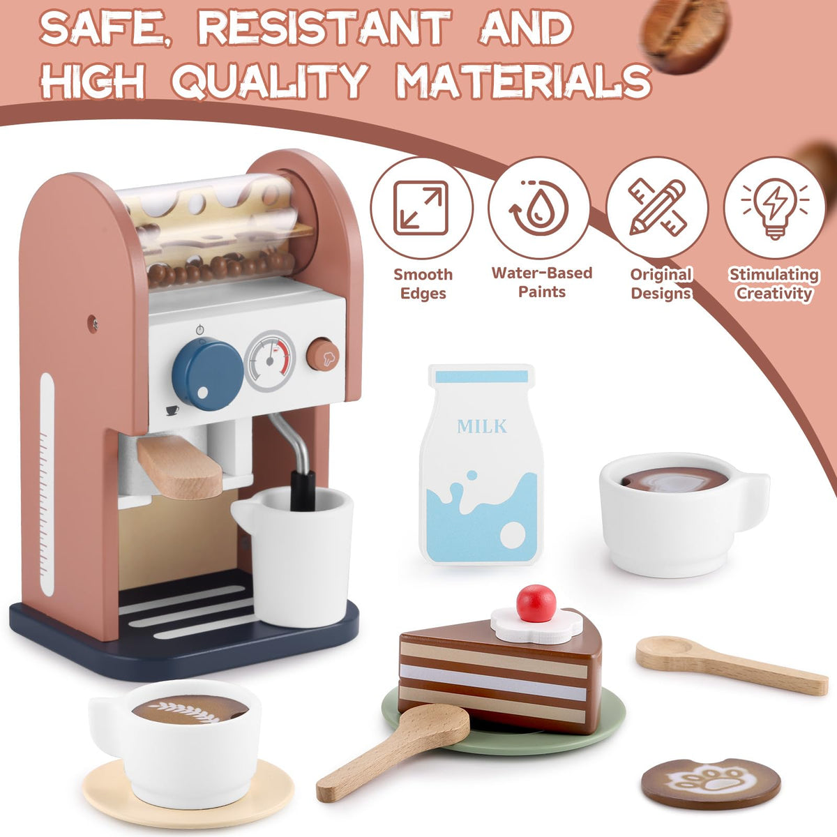 GAGAKU wooden coffee maker toy barista station for creative storytelling adventures.