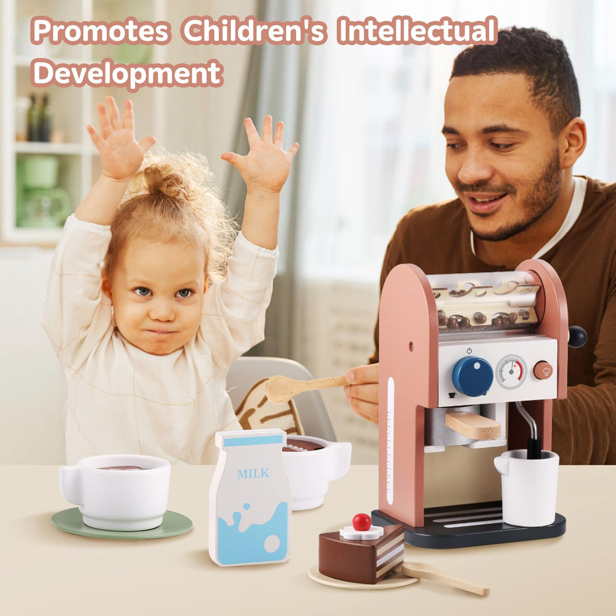 GAGAKU wooden coffee maker toy robust wooden design for long-lasting pretend play.