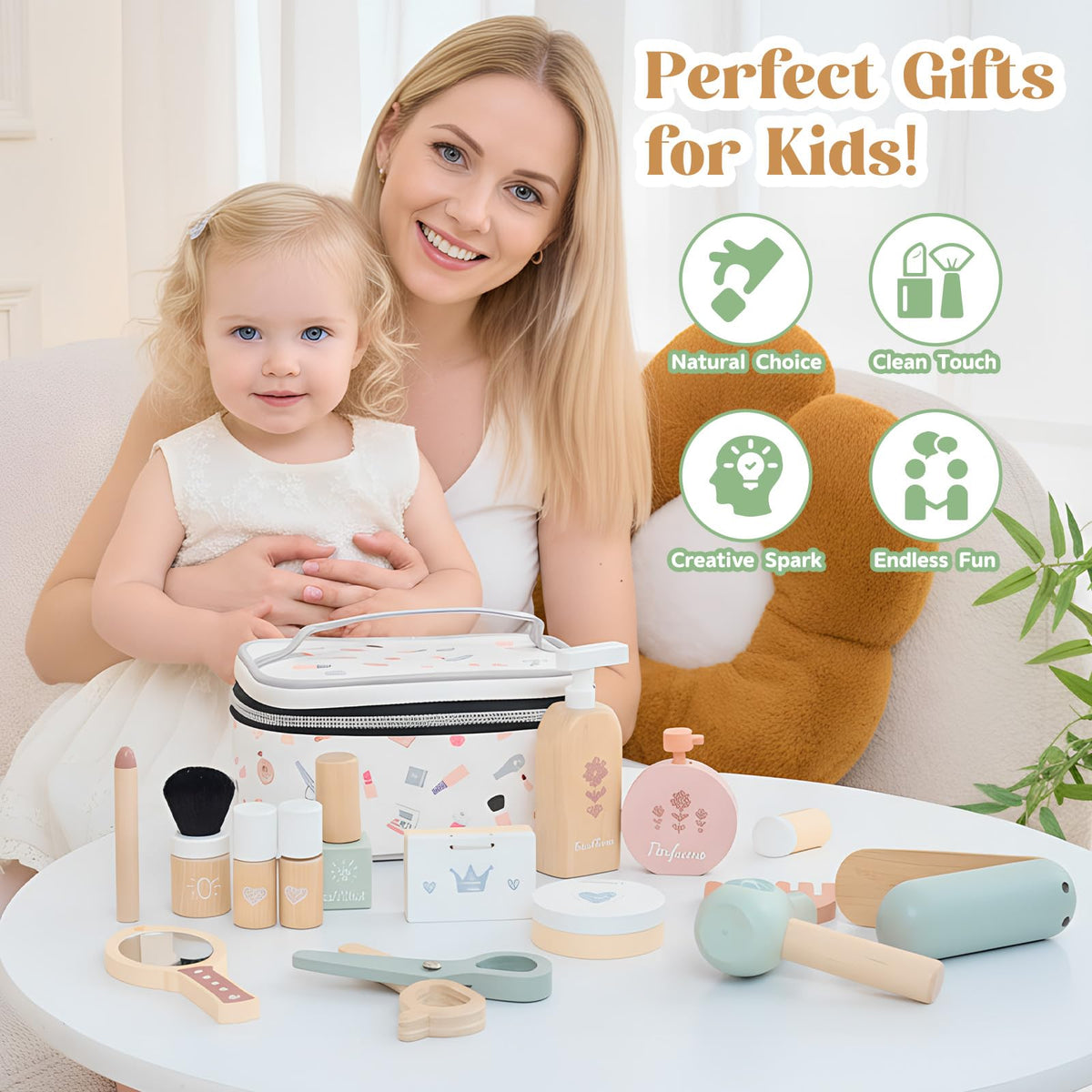 GAGAKU wooden makeup set blush compact for social play.