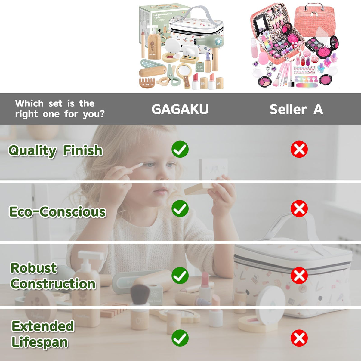 GAGAKU wooden makeup set comb for complete beauty kit.