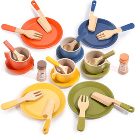 GAGAKU wooden play food set with plates fosters imaginative meals