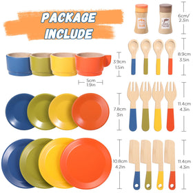 GAGAKU wooden utensils with knives promote safe pretend cooking
