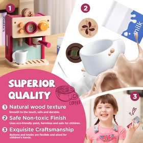 GAGAKU wooden spoon and milk jug support pretend coffee preparation and hand coordination.