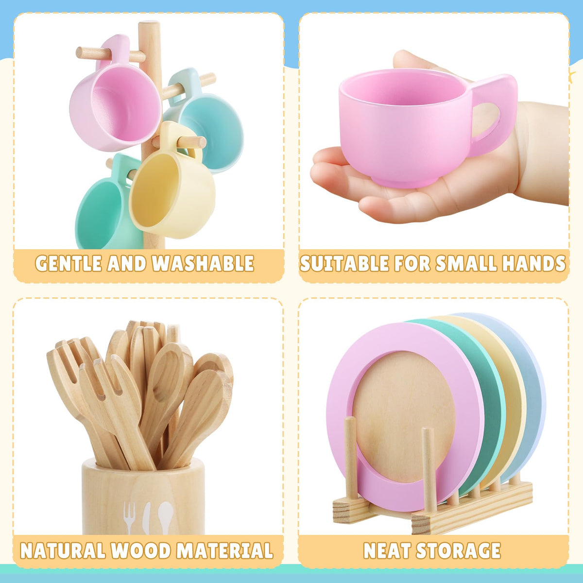 GAGAKU wooden utensils for tiny hands and safe pretend cooking.