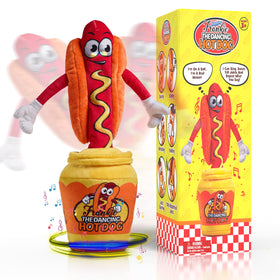 Gagster hot dog dancing toy plush brand message emphasizes smiles and fun.