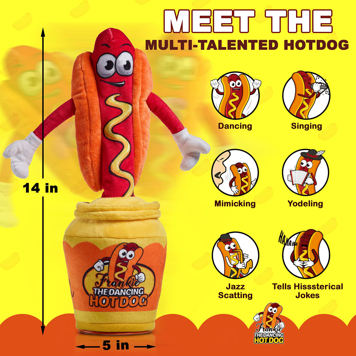 Gagster hot dog dancing toy plush in action demonstrates party-ready dancing and entertainment.