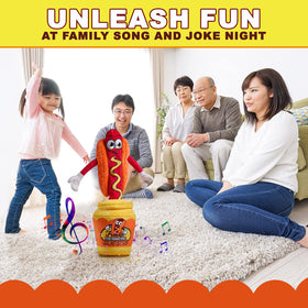 Gagster hot dog dancing toy plush repeat function demonstrates squeaky phrase humor.