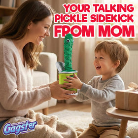 Gagster repeating pickle toy echoes any phrase for silly conversations and shared laughter