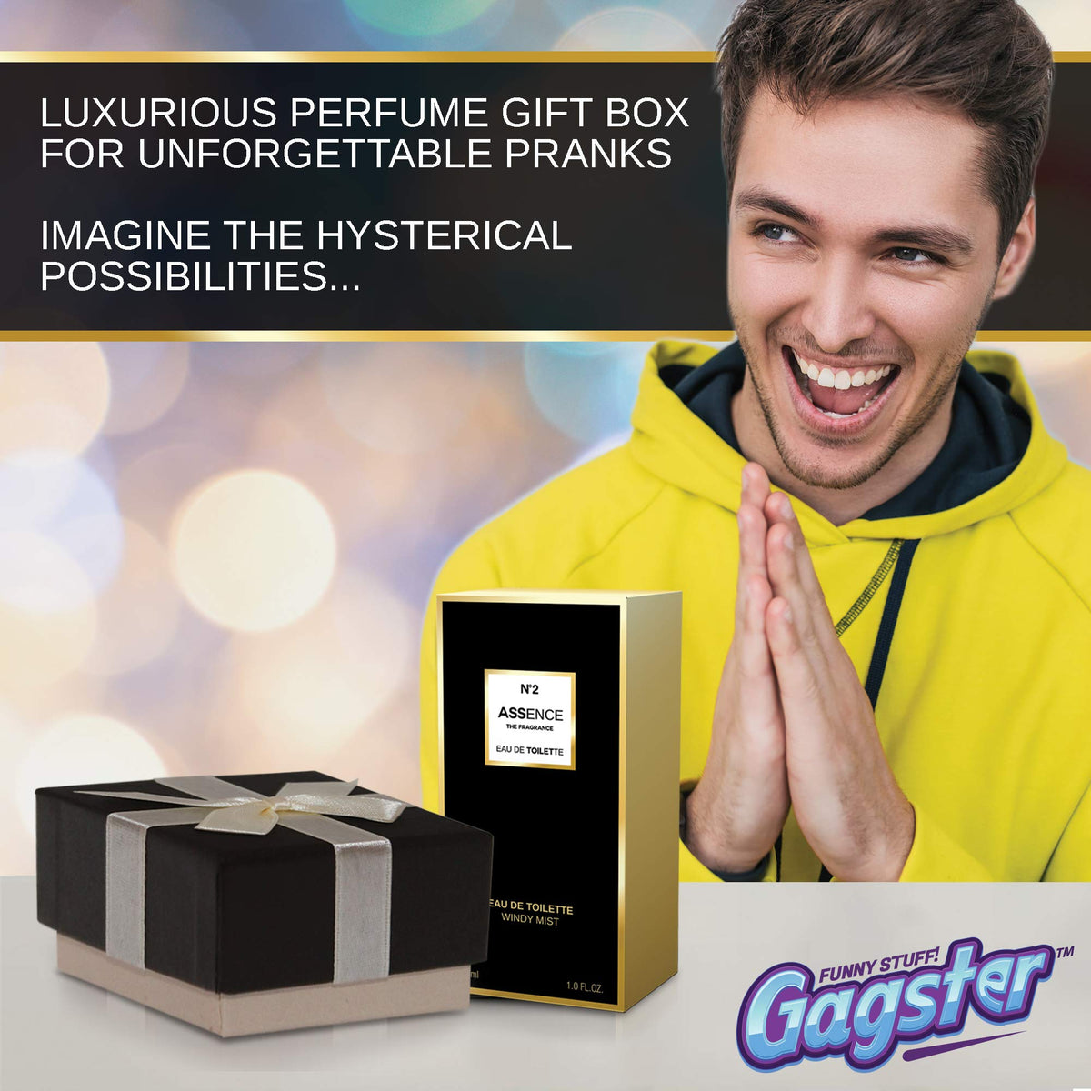 Gagster prank perfume spray cap enables quick, discreet use.