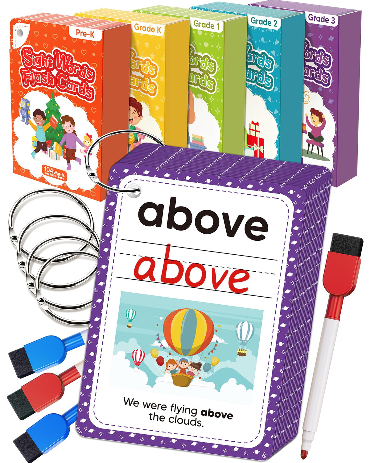 Gagule 520 sight words flash cards front with word and illustration for early reading practice