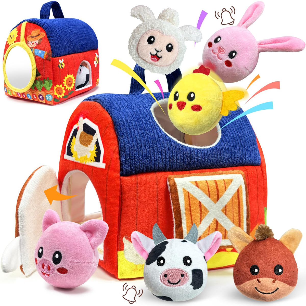 Gagule infant barn toy with soft cow texture for sensory exploration.