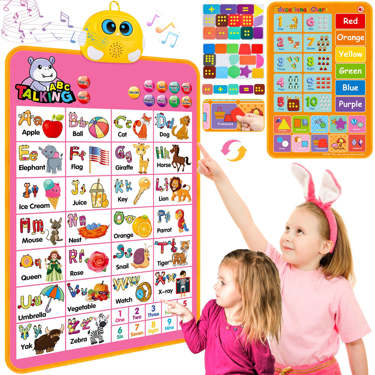 GaHoo interactive alphabet wall chart pink front view helps toddlers learn letters.