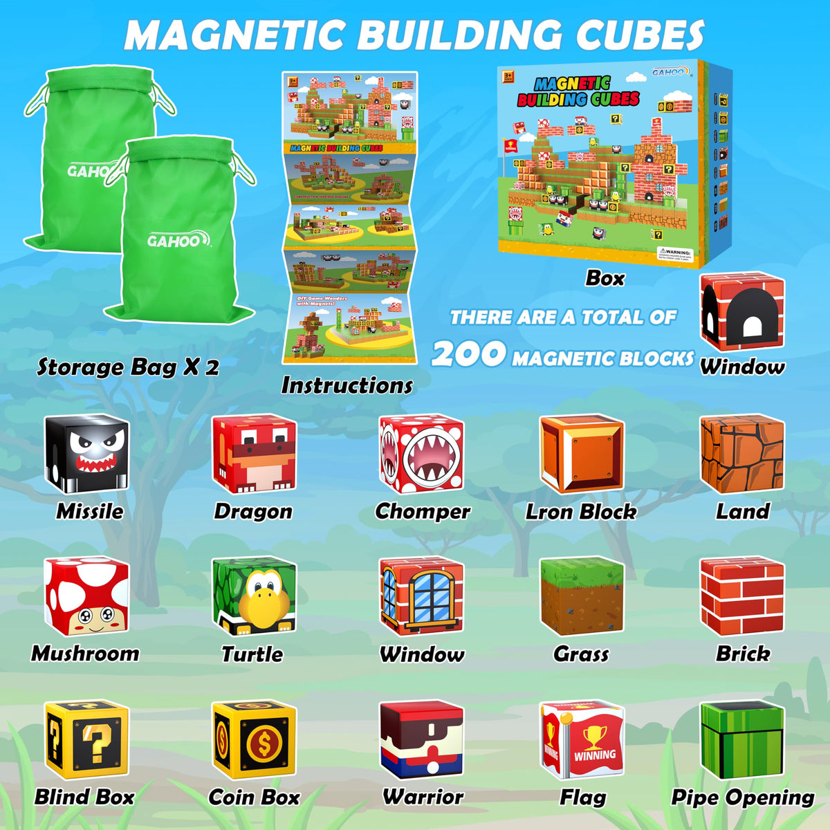 GaHoo magnetic blocks stored in bags for easy cleanup and portability