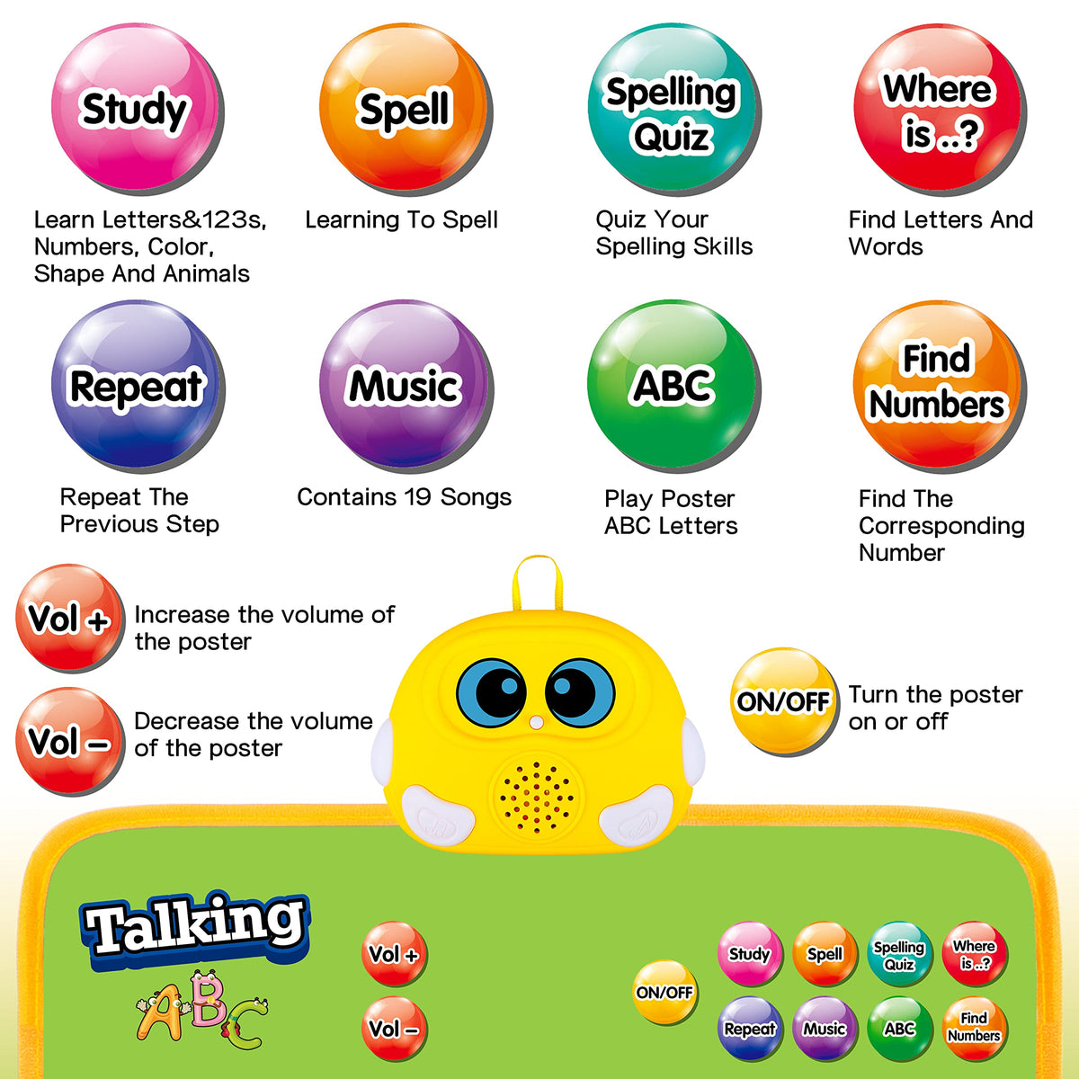 GaHoo Talking ABC poster displays letters and numbers for interactive learning