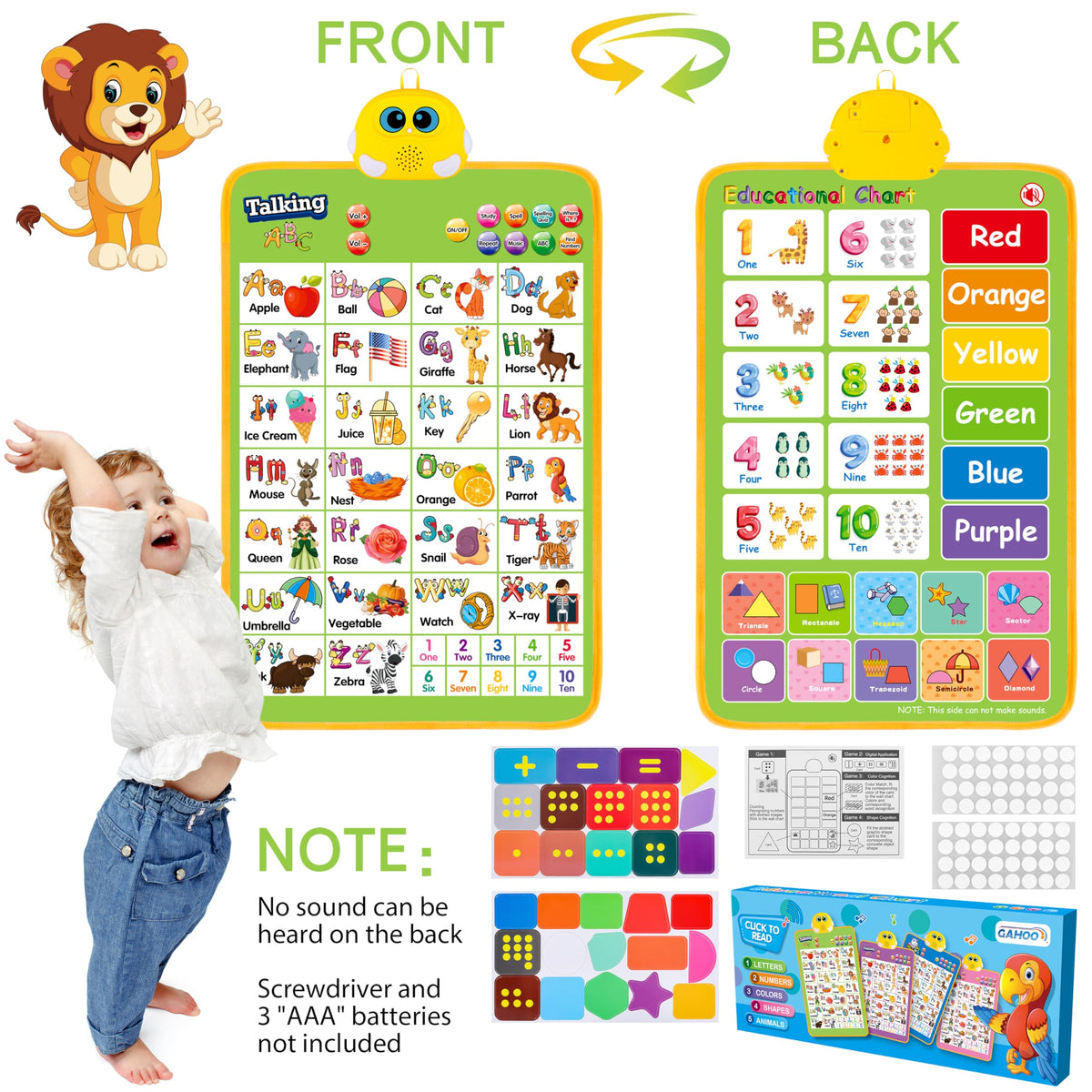 GaHoo volume control and clear audio for safe learning of letters and numbers
