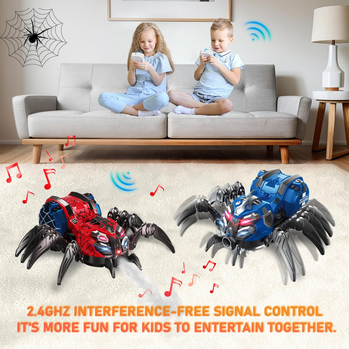 GAIETYDIY 2.4GHz control ensures smooth steering and anti-interference for multiple spiders.
