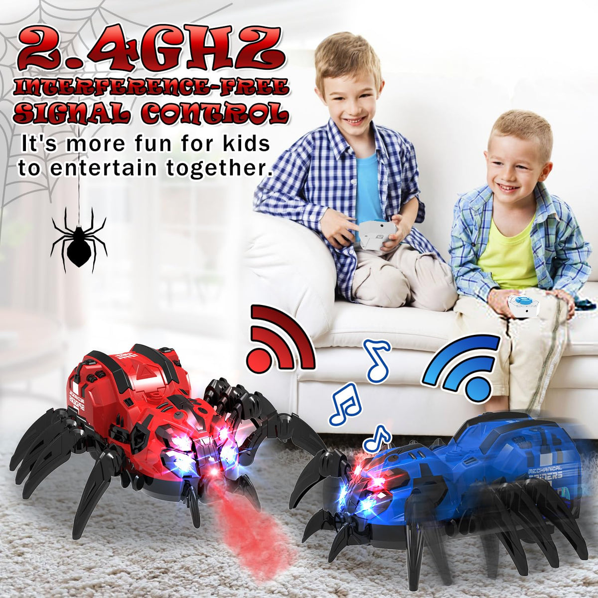 GAIETYDIY 2.4GHz remote control enables multi‑spider play.