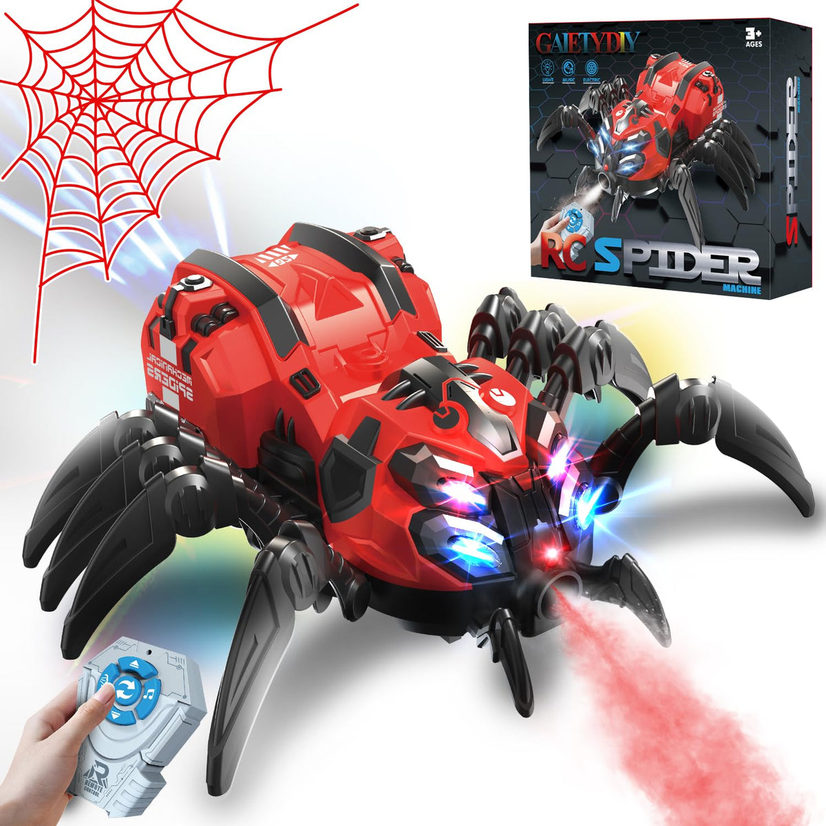 GAIETYDIY remote spider toy front view shows lifelike leg motion and suspense.