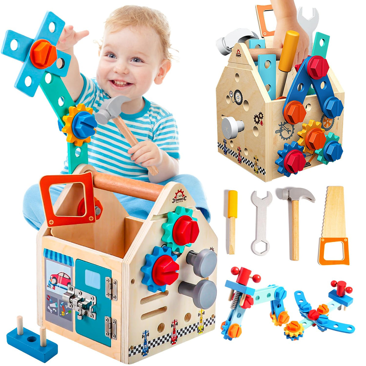 GAIETYDIY Toddler Tool Set box emphasizes organized pretend play and early learning.