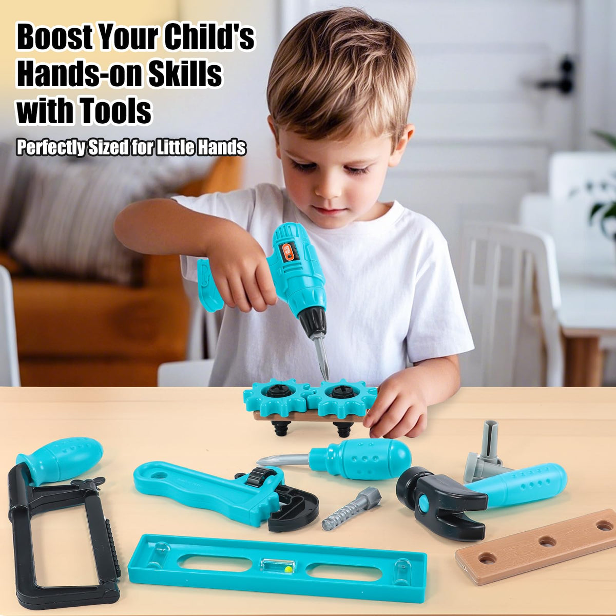 GAIETYDIY Toy Drill shown for engaging, realistic pretend tasks.