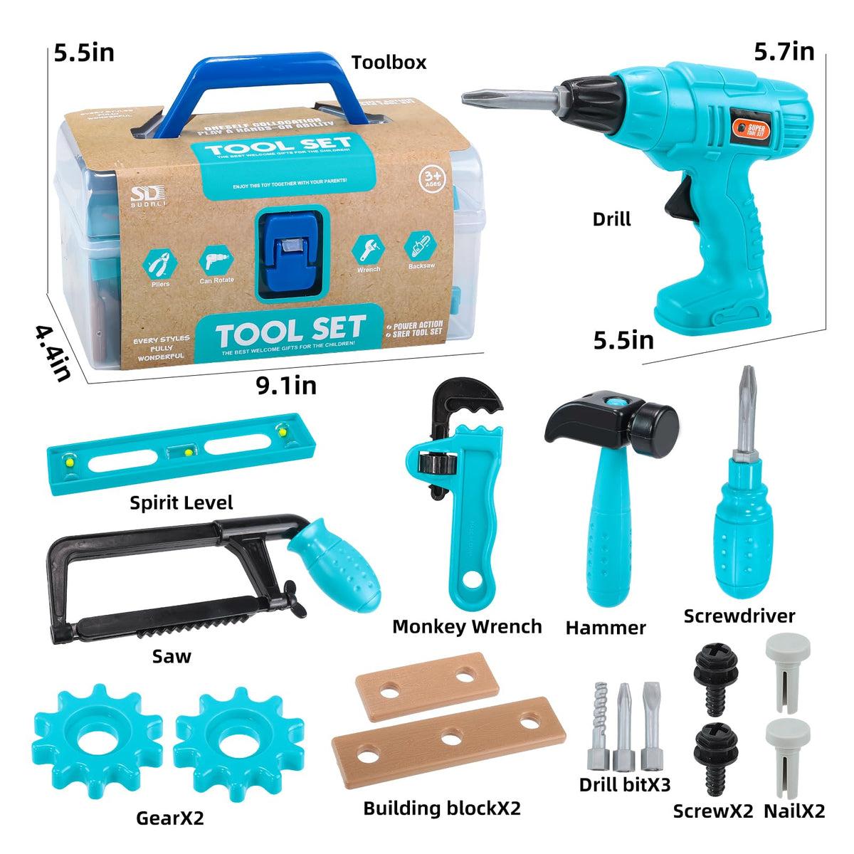 GAIETYDIY Toy Saw demonstrates realistic play with smooth edges.
