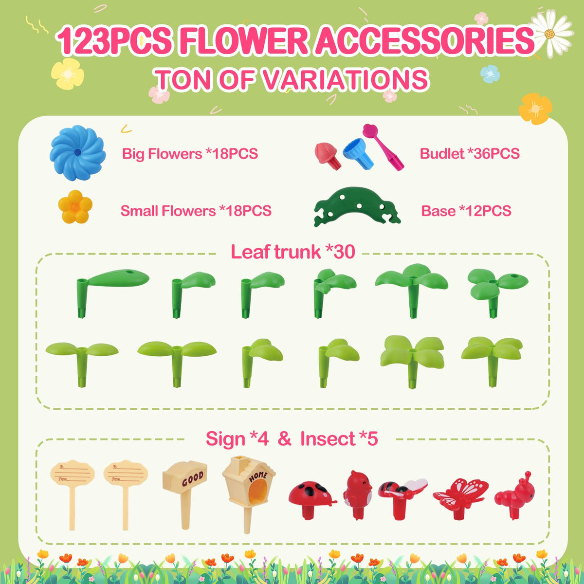 Gaitel Flower Garden insects and bases enhance pretend play scenarios
