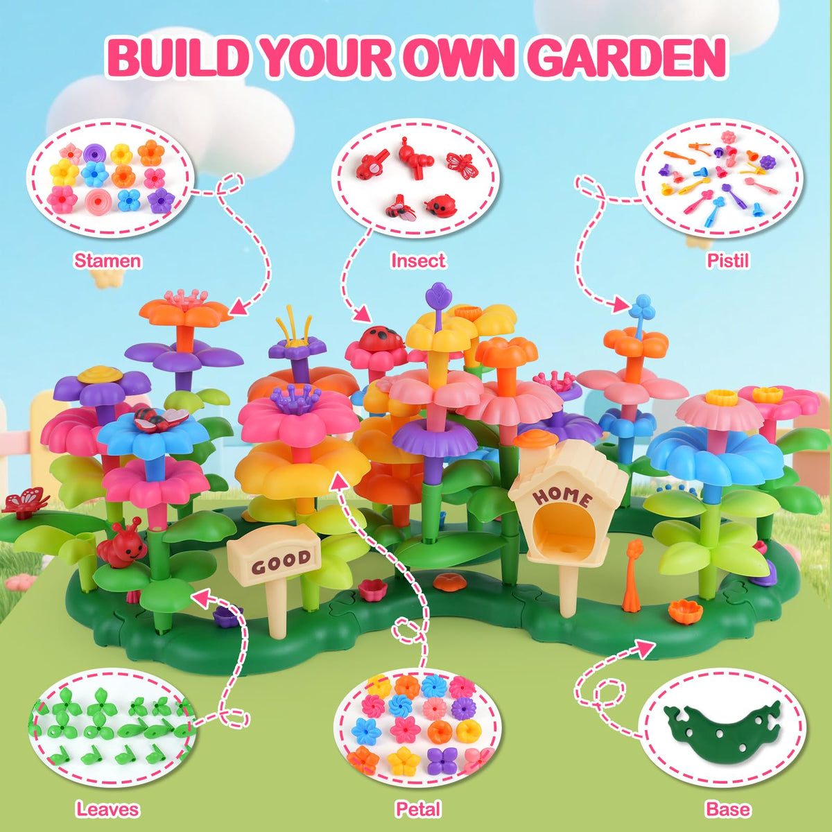 Gaitel Flower Garden washable pieces simplify cleanup after play