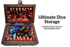 Galdor's Guild Mimic Dice Chest interior shows four polyhedral sets inside