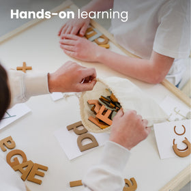 Neutral color palette helps blend into home and classroom spaces.