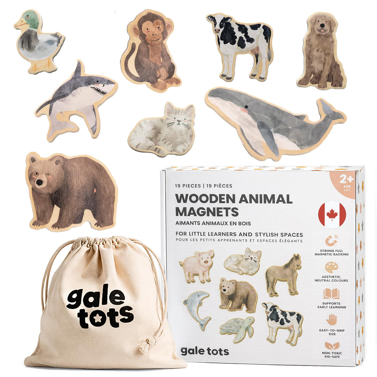 GALE TOTS wooden animal magnets farm set on fridge for imaginative play