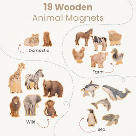 GALE TOTS wooden animal magnets wild set on fridge, fosters vocabulary development